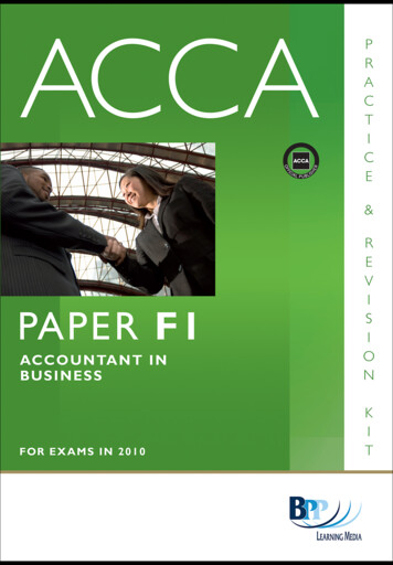 ACCA: PAPER F1 ACCOUNTANT IN BUSINESS