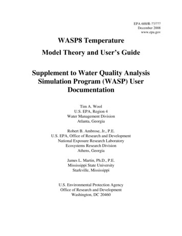 Supplement To Water Quality Analysis Simulation Program .