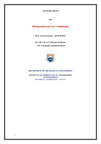 Refrigeration And Air Conditioning - Institute Of Aeronautical Engineering