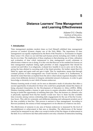 Distance Learners Time Management And Learning Effectiveness - IntechOpen