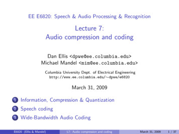 Lecture 7: Audio Compression And Coding