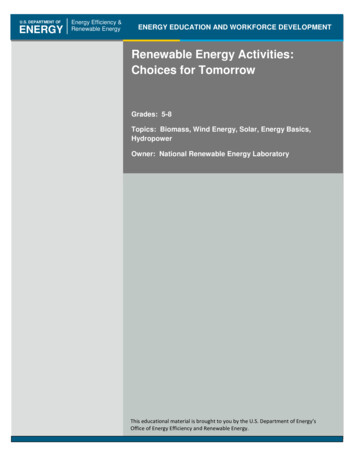 Renewable Energy Activities: Choices For Tomorrow