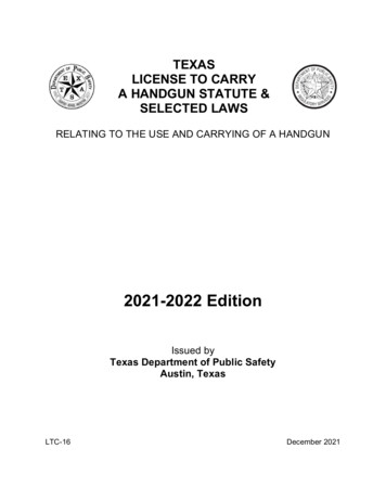 Texas License To Carry A Handgun Statute & Selected Laws