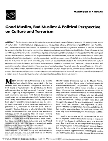 Good Muslim, Bad Muslim: A Political Perspective On .
