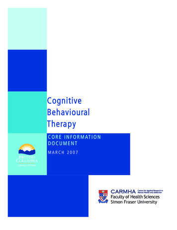 Cognitive Behavioural Therapy - Ministry Of Health
