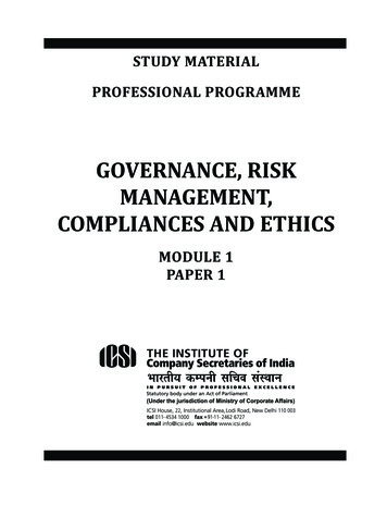 Governance, Risk Management, Compliances And Ethics