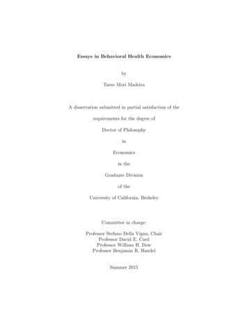 Essays In Behavioral Health Economics