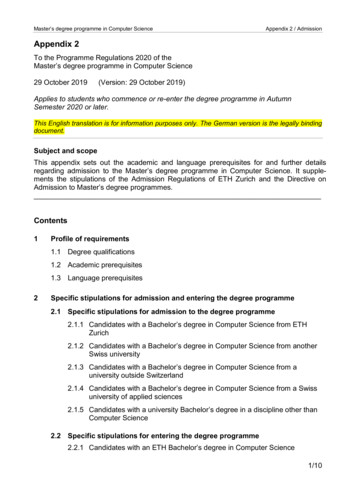Appendix Programme Regulations Computer Science MSc - ETH Z