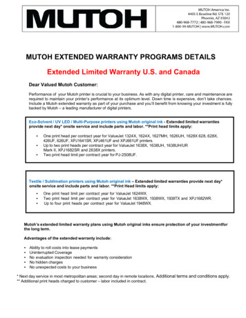 MUTOH EXTENDED WARRANTY PROGRAMS DETAILS Extended Limited Warranty U.S .