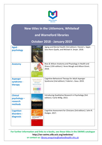 January 2019 New Titles - Oxford Health NHS Foundation Trust