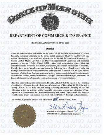 DEPARTMENT OF COMMERCE . & INSURANCE· - Missouri