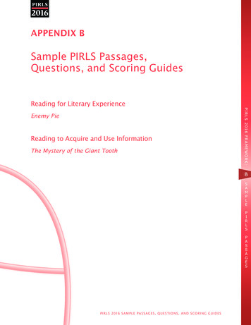 Sample PIRLS Passages, Questions, And Scoring Guides