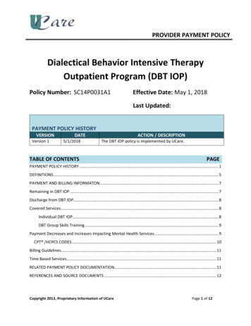 Dialectical Behavior Intensive Therapy Outpatient Program .