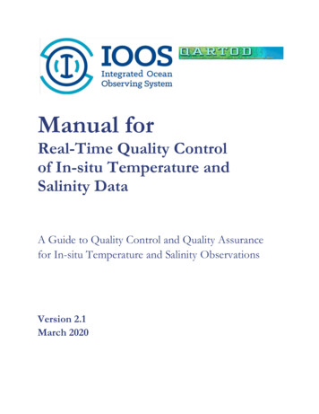Manual For Real-Time Quality Control Of In-Situ Temperature And Salinity