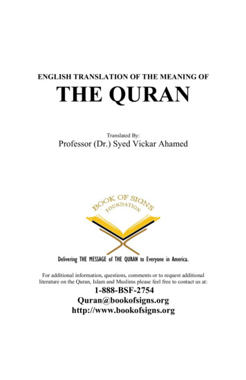 ENGLISH TRANSLATION OF THE MEANING OF THE QURAN