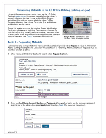 Requesting Materials In The LC Online Catalog . - Loc.gov