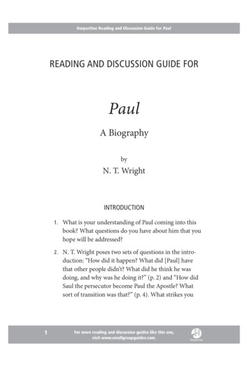 READING AND DISCUSSION GUIDE FOR