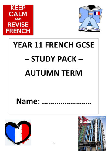 YEAR 11 FRENCH GCSE STUDY PACK AUTUMN TERM