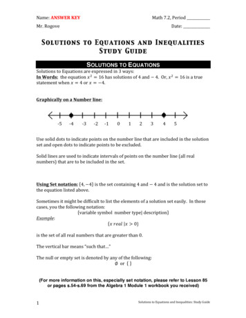 Study Guide KEY Solutions To Equations And Inequalities