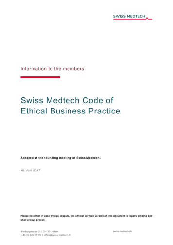 Swiss Medtech Code Of Ethical Business Practice