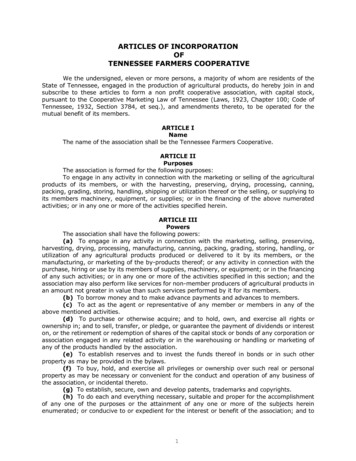 ARTICLES OF INCORPORATION OF TENNESSEE FARMERS COOPERATIVE - Microsoft
