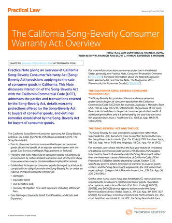 The California Song-Beverly Consumer Warranty Act: Overview
