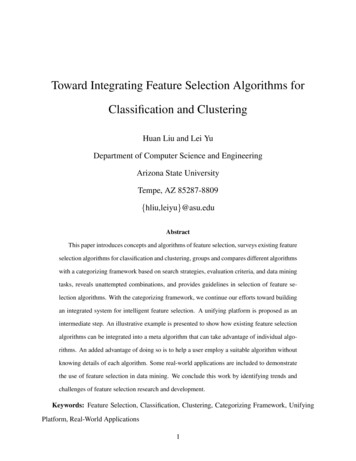 Toward Integrating Feature Selection Algorithms For Classiﬁcation And .