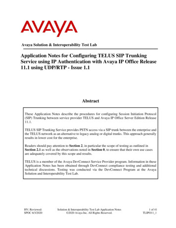 Application Notes For Configuring TELUS SIP Trunking Service . - Avaya