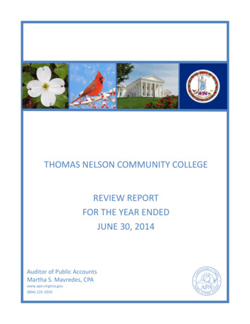 Thomas Nelson Community College For The Year Ended June 30, 2014
