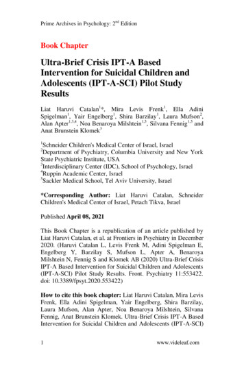Ultra-Brief Crisis IPT-A Based Intervention For Suicidal .