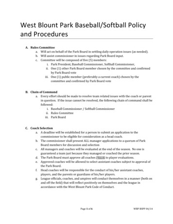 West Blount Park Baseball/Softball Policy And Procedures