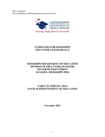 Guidelines For Mississippi Educator Licensure K-12 Mississippi .