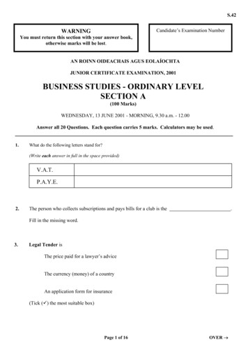 Business Studies - Ordinary Level Section A - Pdst