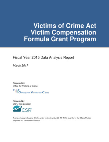Victims Of Crime Act Victim Compensation Formula Grant Program