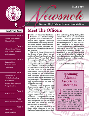 Towson High School Alumni Association Inside This Issue .