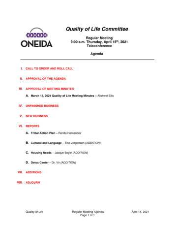 Quality Of Life Committee - Oneida-nsn.gov