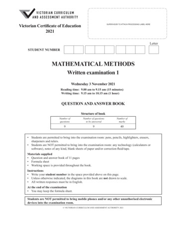 2021 Mathematical Methods Written Examination 1