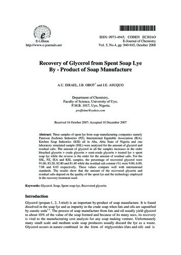 Recovery Of Glycerol From Spent Soap Lye By - Product Of .
