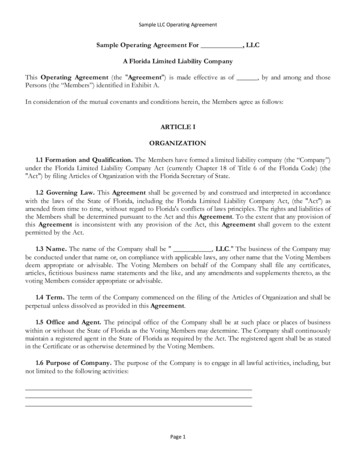 Sample Operating Agreement For , LLC A Florida Limited Liability .