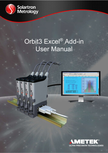 Orbit3 Excel Add-in User Manual - Solartron Metrology