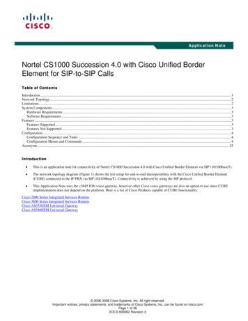 Nortel CS1000 Succession 4.0 With Cisco IOS Session Border Element For .