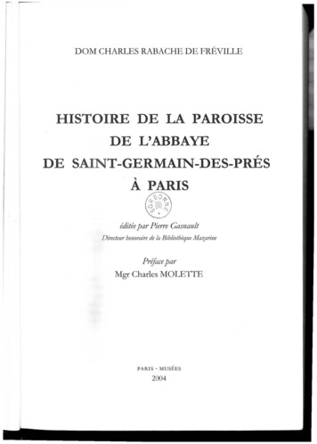 HISTOIRE DE LA PAROISSE DE L'ABBAYE DE SAINT 