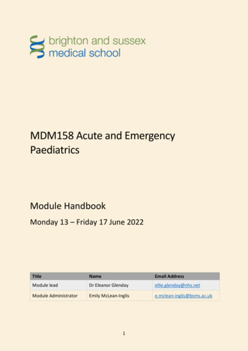 Acute And Emergency Paediatrics Module Handbook