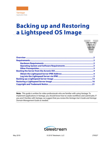 Backing Up And Restoring A Lightspeed OS Image V - Telestream