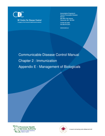 Communicable Disease Control Manual Chapter 2 : Immunization Appendix E .