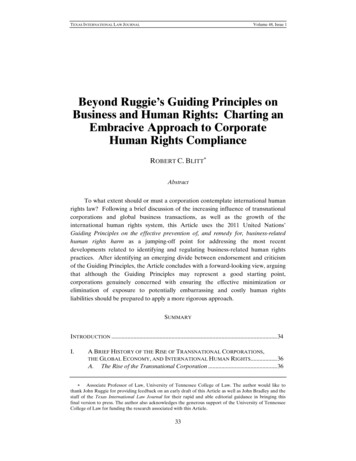 Beyond Ruggie's Guiding Principles On Business And Human Rights .