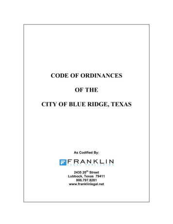 Code Of Ordinances Of The City Of Blue Ridge, Texas
