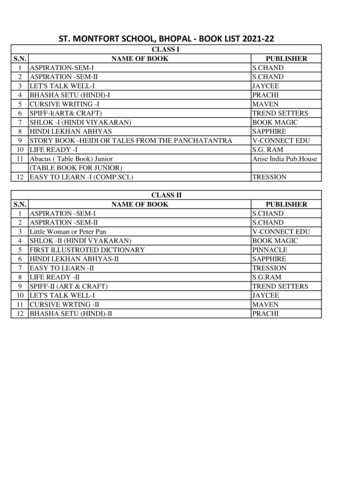 St. Montfort School, Bhopal - Book List 2021-22