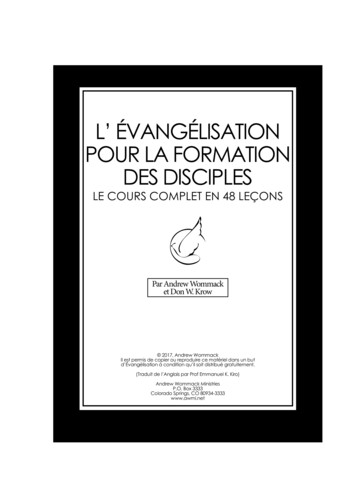 L ÉVANGÉLISATION POUR LA FORMATION DES DISCIPLES