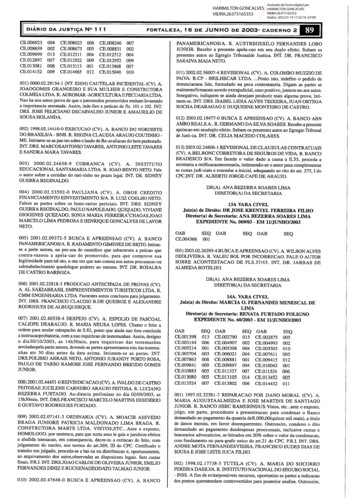 Fortaleza, 16 De Junho De 2003- Caderno 2 Sj Diário Da Justiça Nº 111